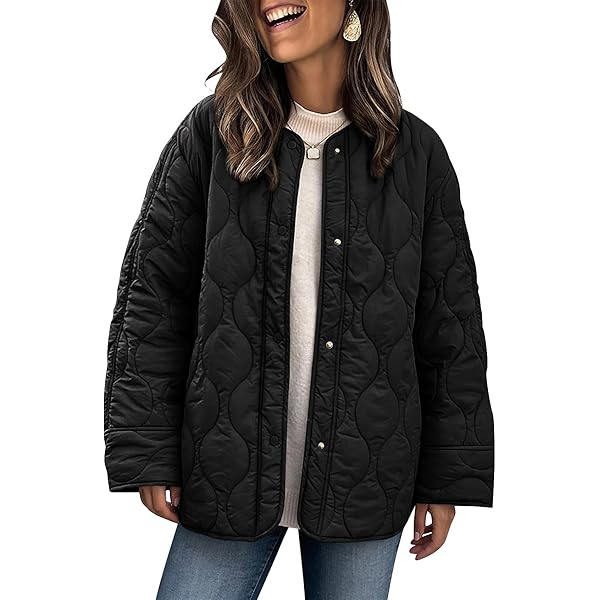 Women's Quilted Lightweight Jackets Crewneck Quilted Jacket Snap